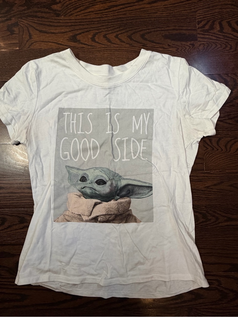 White Graphic Tee with Baby Yoda "This Is My Good Side" XL